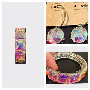 Aurora Crystal Stretch Bracelet and Earrings Set - Iridescent